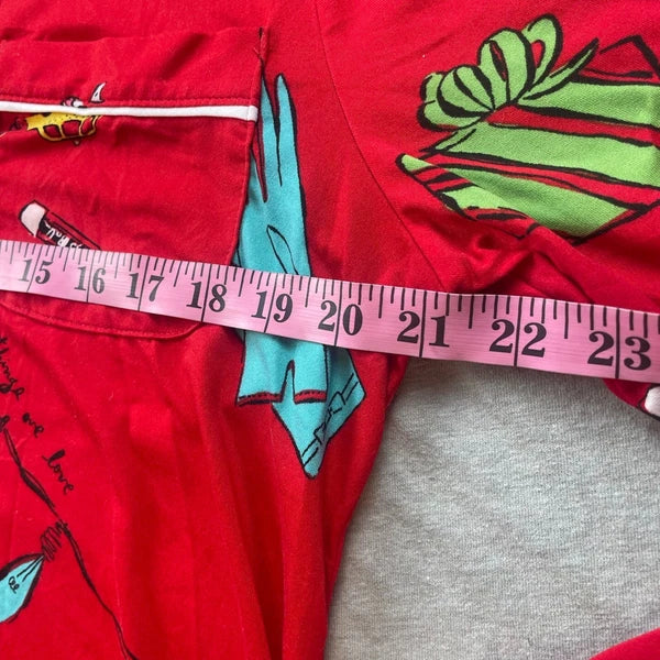 Kate Spade Red Holiday Christmas Novelty Print Pajamas Set Size Medium M
