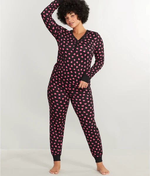 Nwt $78 Kate Spade SOFT Black/Pink HEARTS  2 Pc Top & Jogger Pants Pajama Set XL