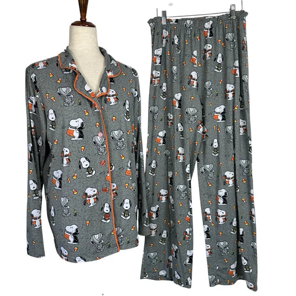 Munki Munki Peanuts Pajama Set 2pc Womens Large Halloween Snoopy Lounge