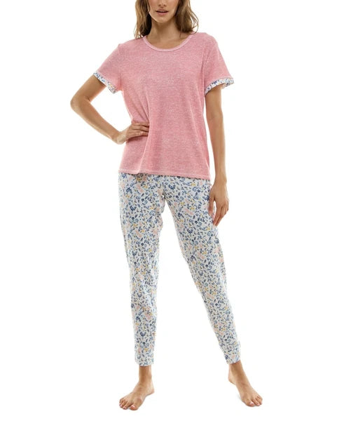 Roudelain Women's 2-Pc. Double-Sleeve Pajamas Set - Rose Ditsy, MEDIUM