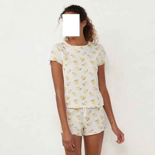 Women's LC Lauren Conrad Lettuce Edge Pajama Top & Shorts Set Lemons Medium NWT