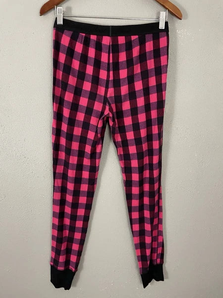 Victorias Secret Pajama Set Size S Pink Black Check Thermal Knit Sleep Lounge