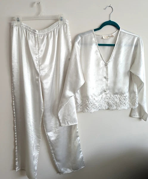 Victorias Secret Gold Label Pajama Set White Silky Satin Size S Vintage-lp287