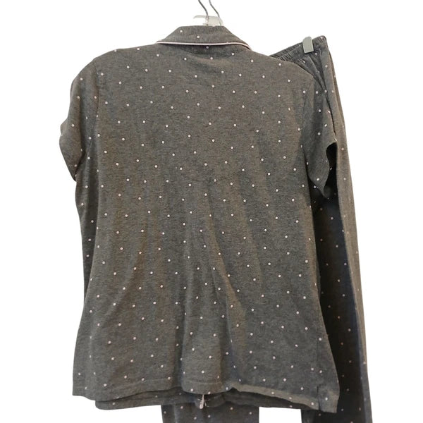 Laura Ashley Womens Medium Gray Pajama Set Polka Dots Piping Short SleeveTop V38