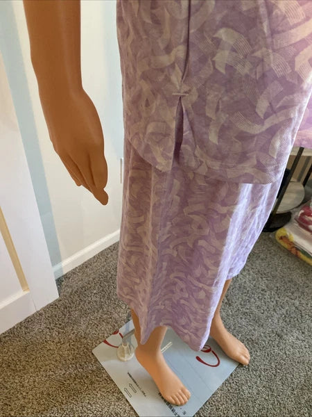 V-Neck Lace Trim Floral Pattern 2-Piece Pajama Set Pj Size M