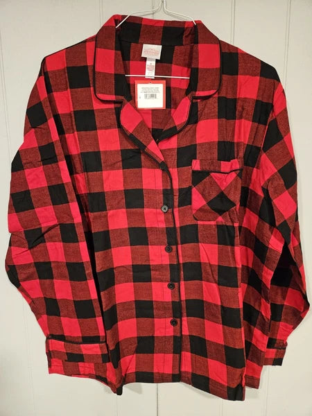 NWT Sealed Womens Size 1X Buffalo Check Red Plaid Flannel Pajamas Set Top Pants