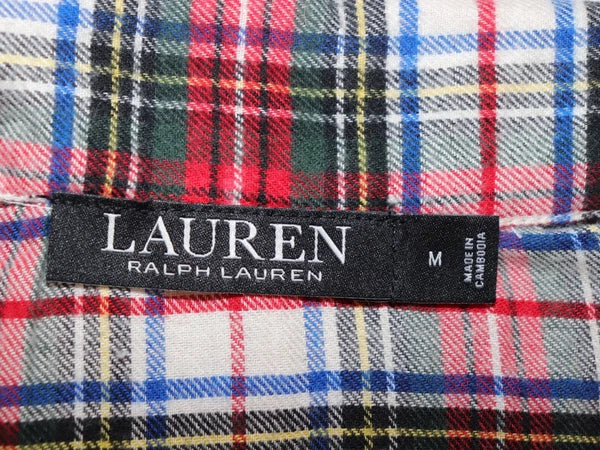 RALPH LAUREN Size M Women's Pajama Ivory Plaid BRUSHED TWILL Pant Set NEW