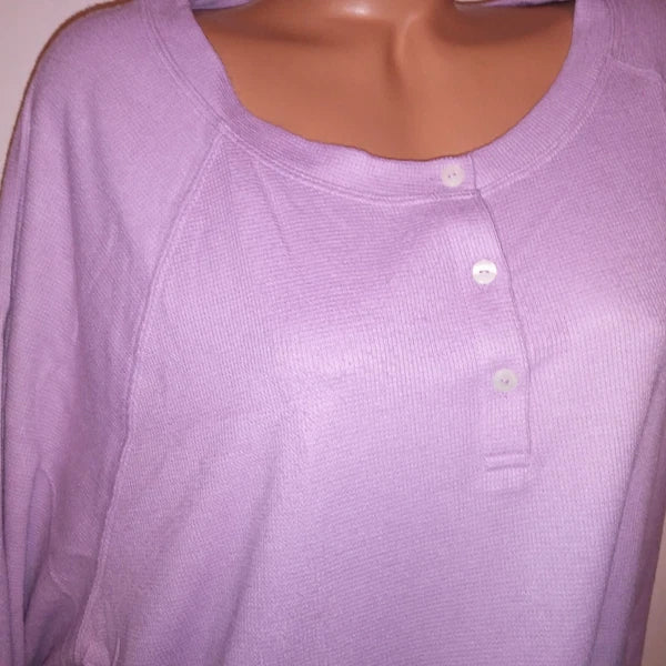Victoria Secret Pajama Set XXL Top & Bottom Purple Glow Waffle Henley Jogger New