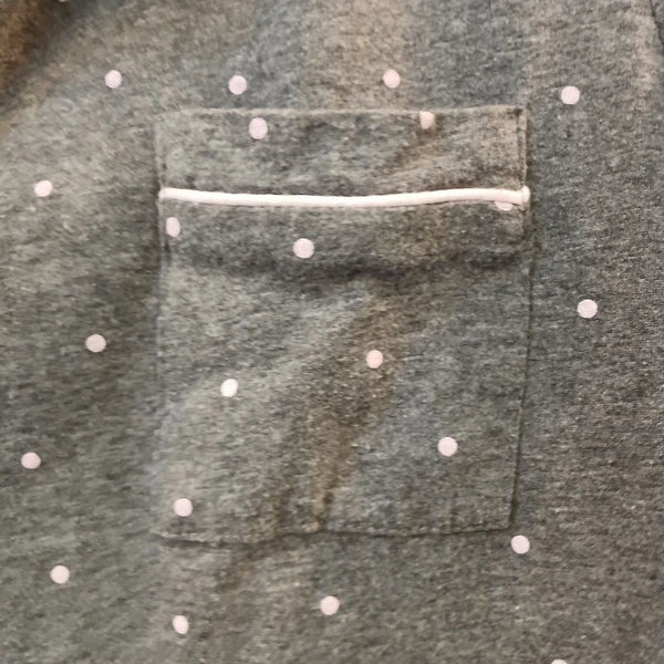 Laura Ashley Womens Medium Gray Pajama Set Polka Dots Piping Short SleeveTop V38