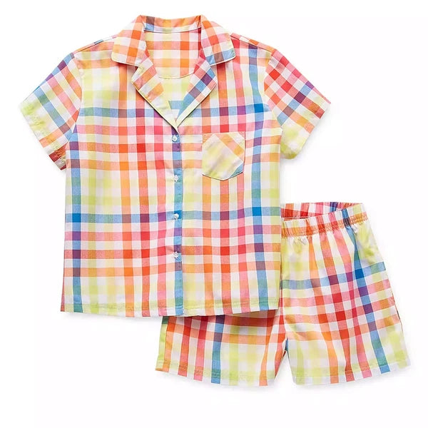 Peyton & Parker Womens 2-pc. Shorts Pajama Set Color Multi Check Size M #326-015