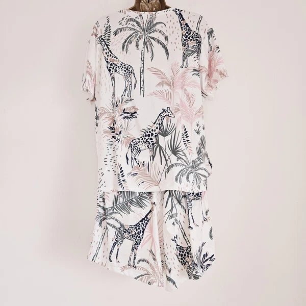 NEW JD Williams Plus Size 16-34 Giraffe Palm Print Pyjama 2 Piece Set Top Shorts