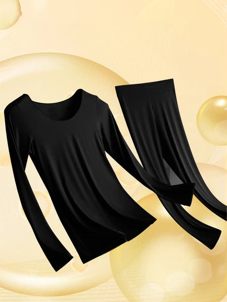 Women Ultra Thin High Elasticity Thermal Long Johns Underwear Top&Bottom 2PC Set