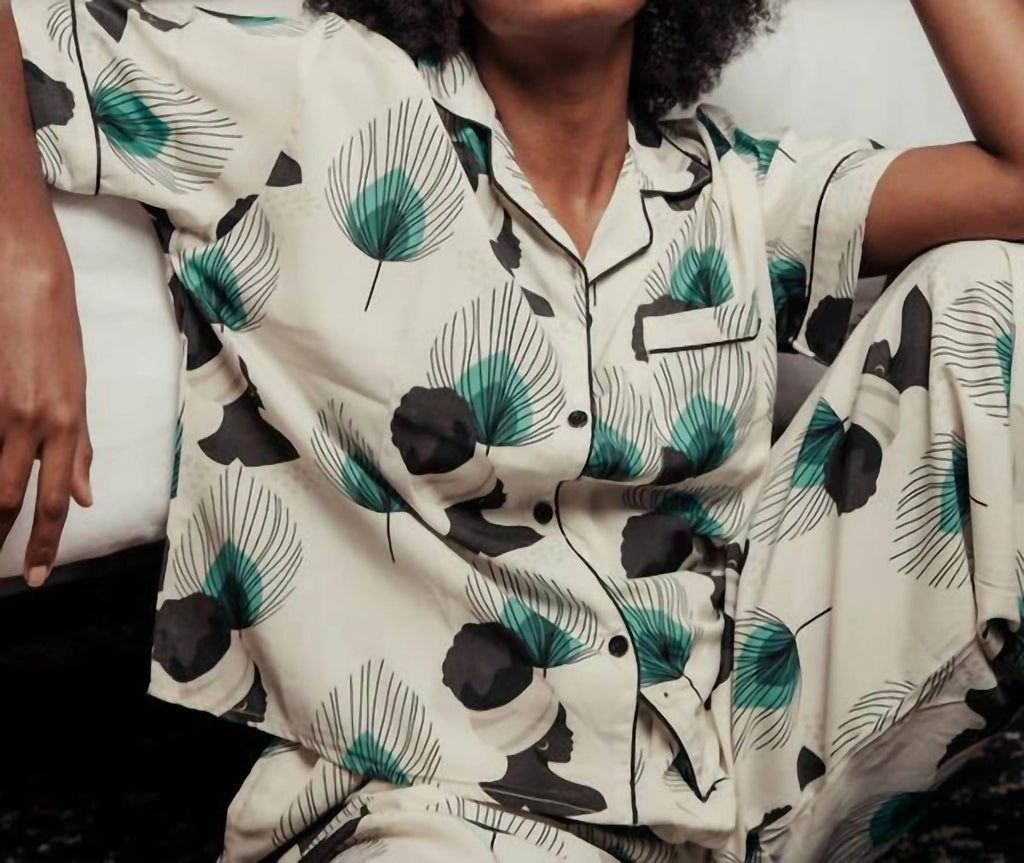 Izzy & Liv women's botanical feathers pajama set in Cream