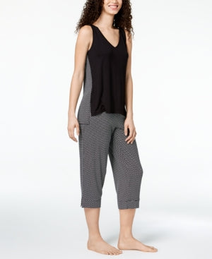 Alfani Geo Printed-Panel Pajama Set Kaleido Goe Black Small