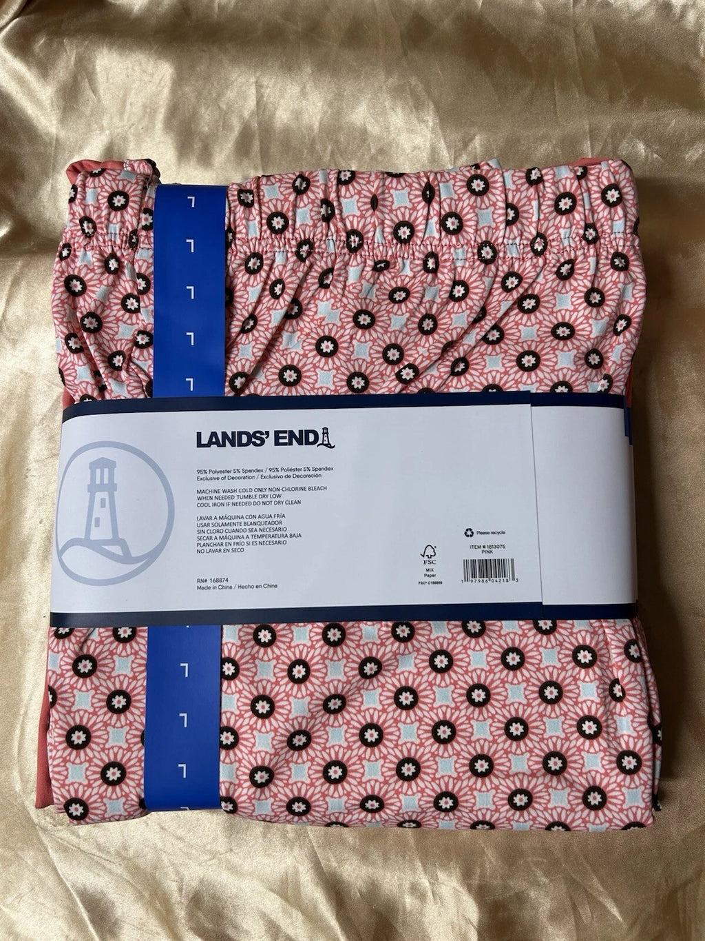 2 piece LANDS END Soft Stretch womens Sleepwear Pajama Set Size LARGE 10-12 PINK