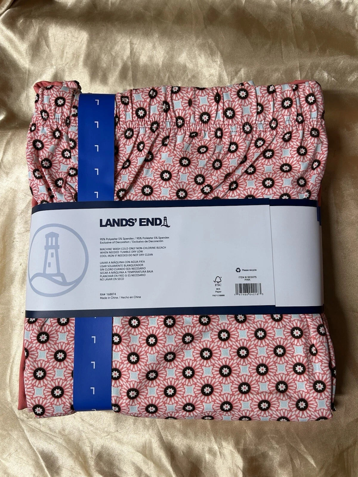 2 piece LANDS END Soft Stretch womens Sleepwear Pajama Set Size LARGE 10-12 PINK