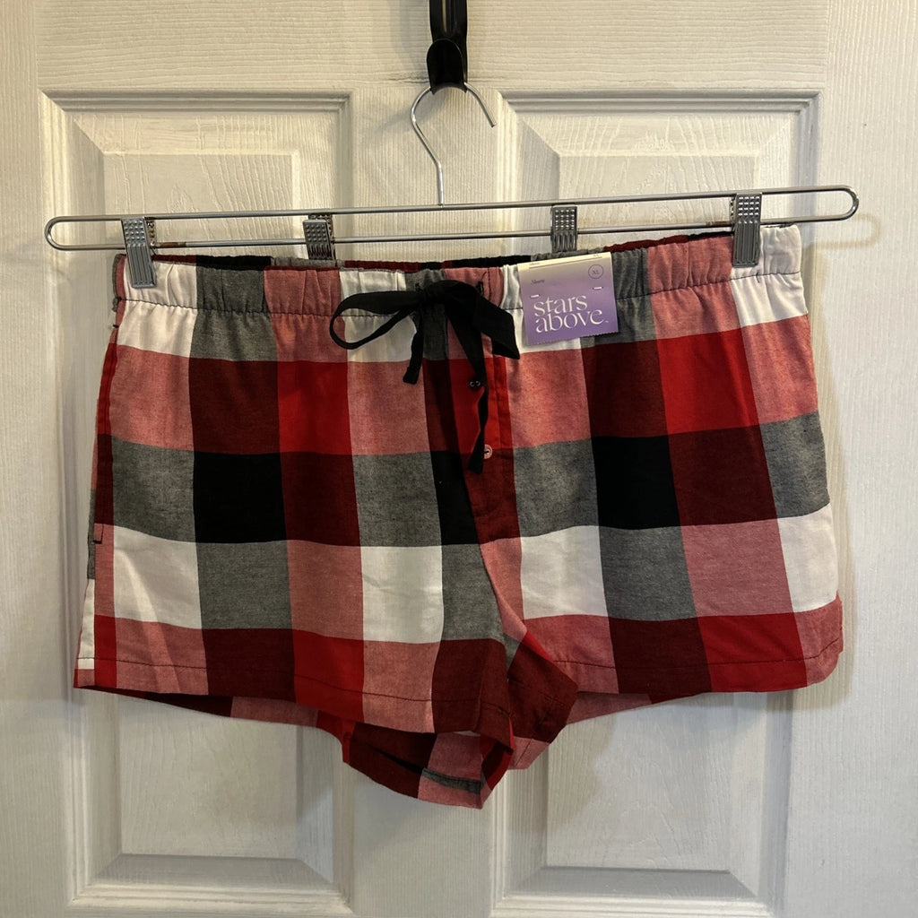 NWT Stars Above Women’s Plaid Flannel Pajama Lounge Shorts Size XL Red Multi