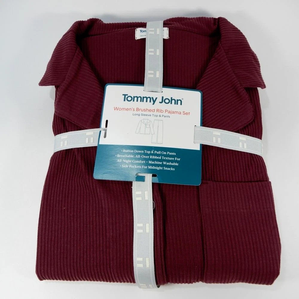 Tommy John Women's Brushed Rib Long Sleeve Pajama Set Medium Port Royale