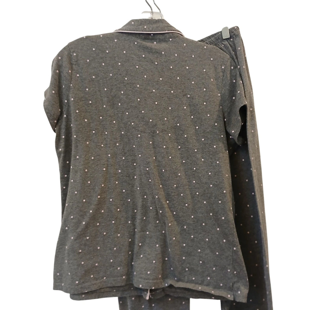 Laura Ashley Womens Medium Gray Pajama Set Polka Dots Piping Short SleeveTop V38