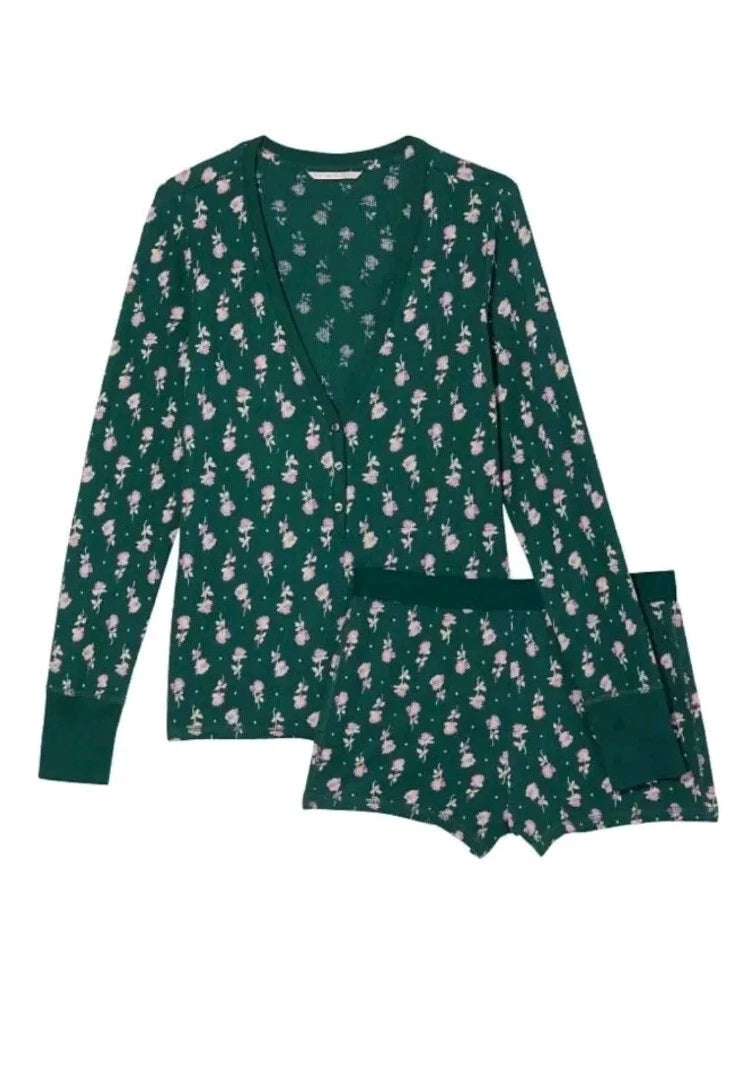 Victoria's Secret 2 PieceThermal Floral Shorts/ Henley  PJ Set (XXL)