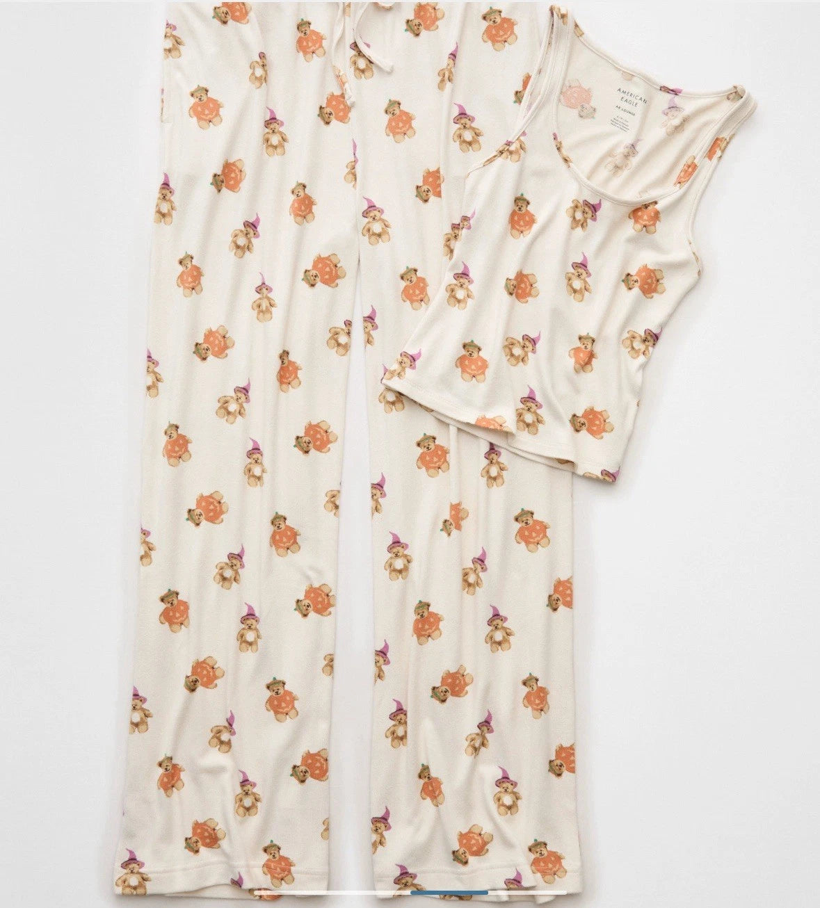 AE Luxe Plush Teddy Bear Fall Pumpkin Halloween Tank Top & Pant PJ Set Sz Large