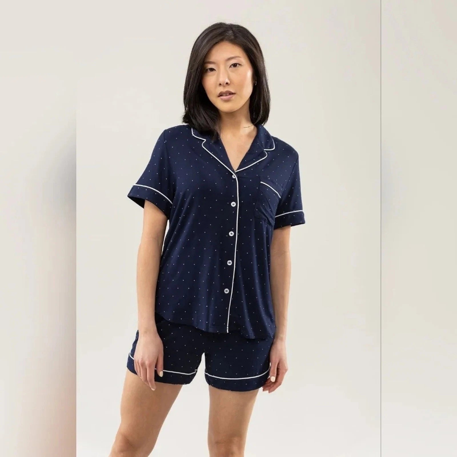 Cozy Earth Blue White Polka Dot Short Sleeve Bamboo Pajama Set Size 2XL-3XL