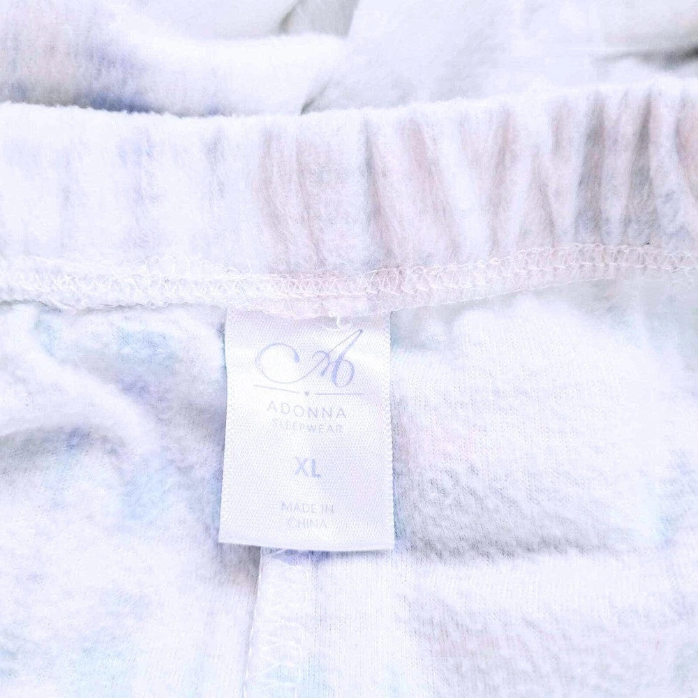 Adonna Pajama Set Women XL Blue White Plaid Button Down Soft Velvety Lounge Wear