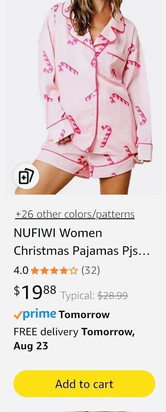 Women's Christmas Candy Cane Pajamas New Size Large