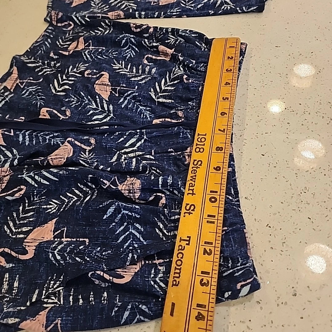 Croft & Barrow Womens Intimates Tank Top Short Pajama Set S Navy Blue Flamingos