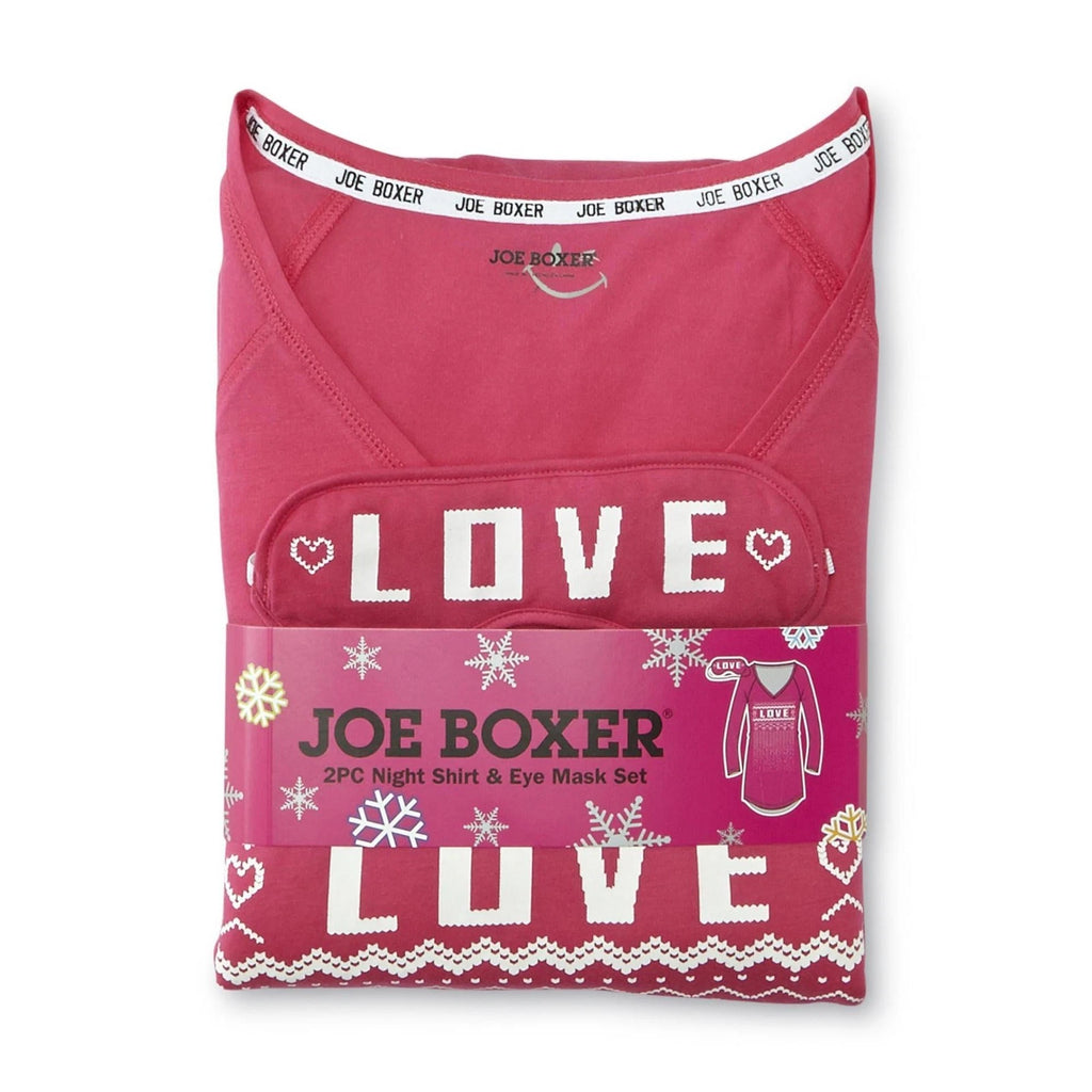 Joe Boxer Women's LOVE Hearts Night Shirt & Eye Mask 2-pc Set  Pink 2X