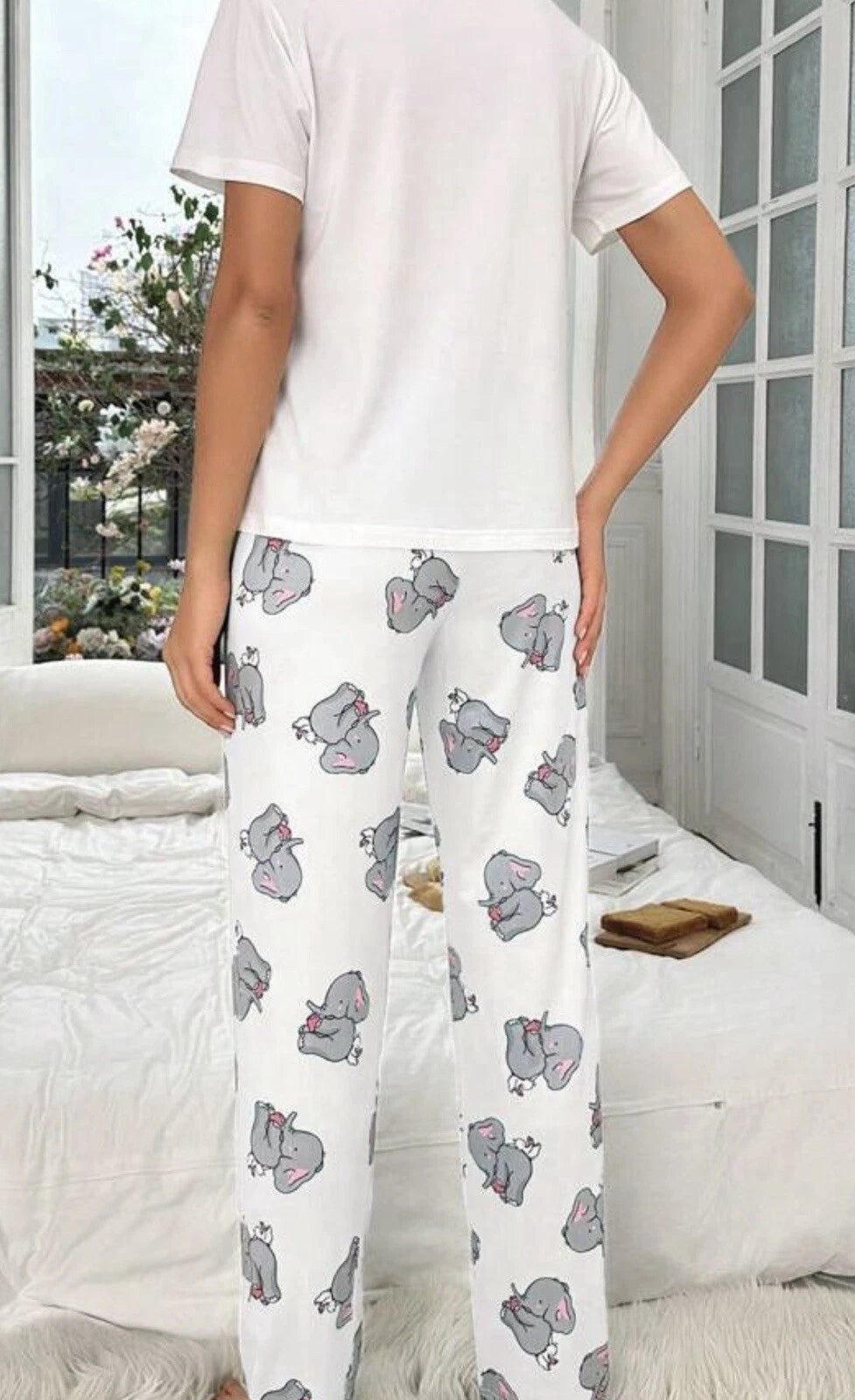 Elephant White Print Womens Ladies Pyjamas PJs Gift Novelty Slogan Size 8