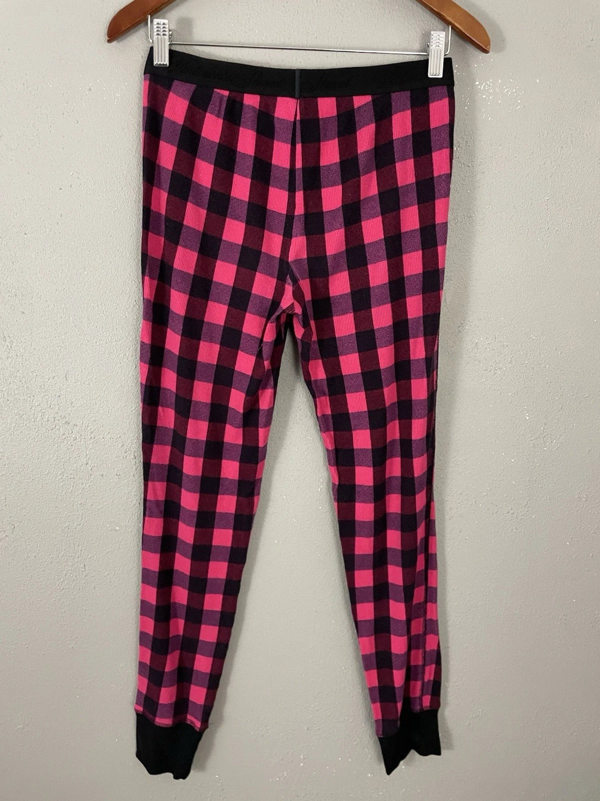 Victorias Secret Pajama Set Size S Pink Black Check Thermal Knit Sleep Lounge