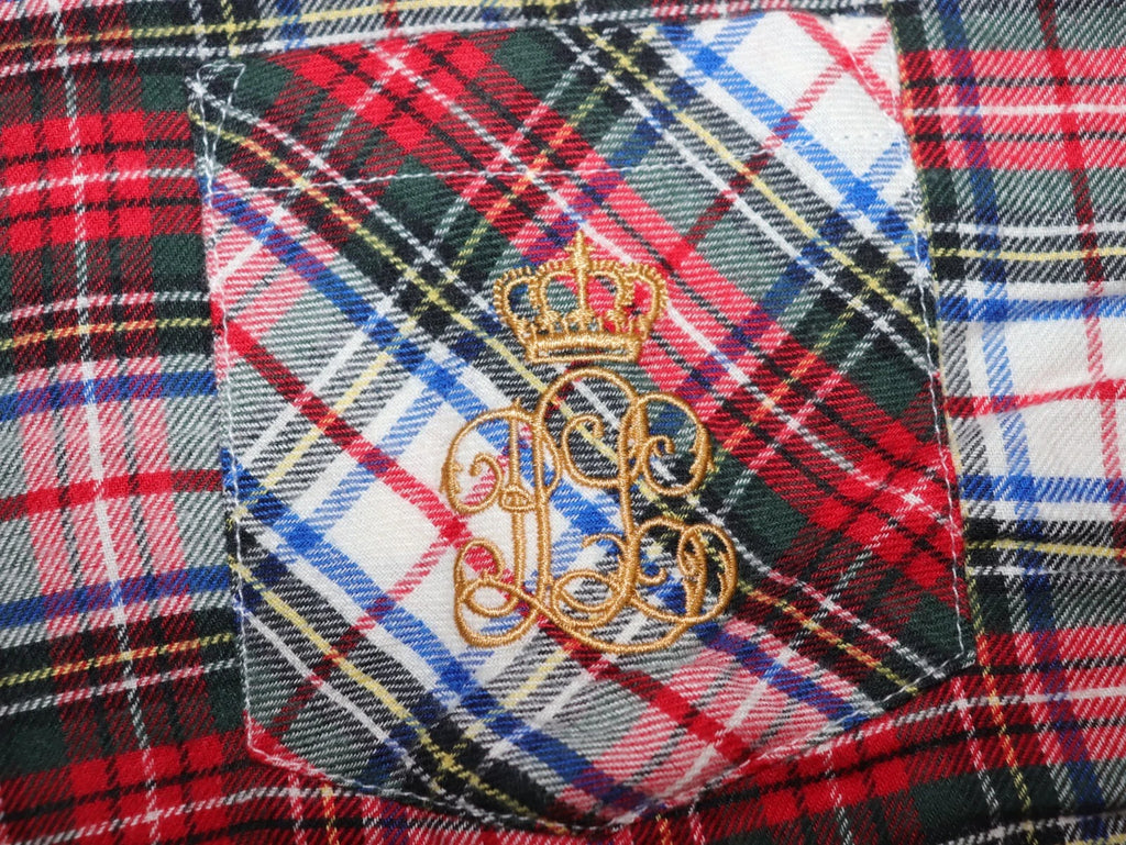 RALPH LAUREN Size M Women's Pajama Ivory Plaid BRUSHED TWILL Pant Set NEW