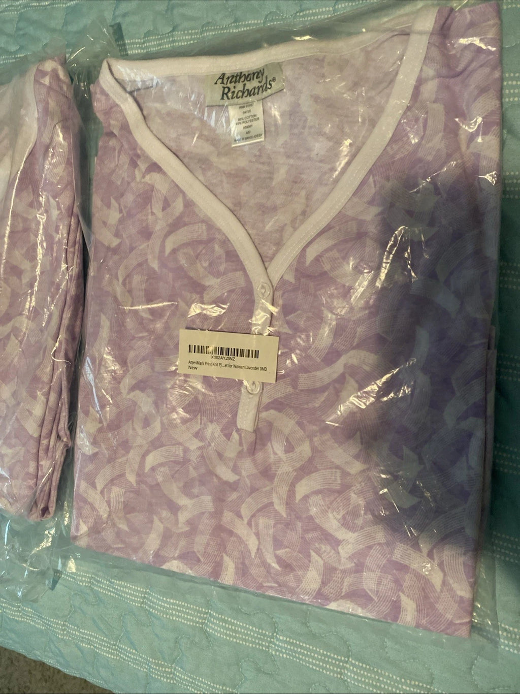 V-Neck Lace Trim Floral Pattern 2-Piece Pajama Set Pj Size M