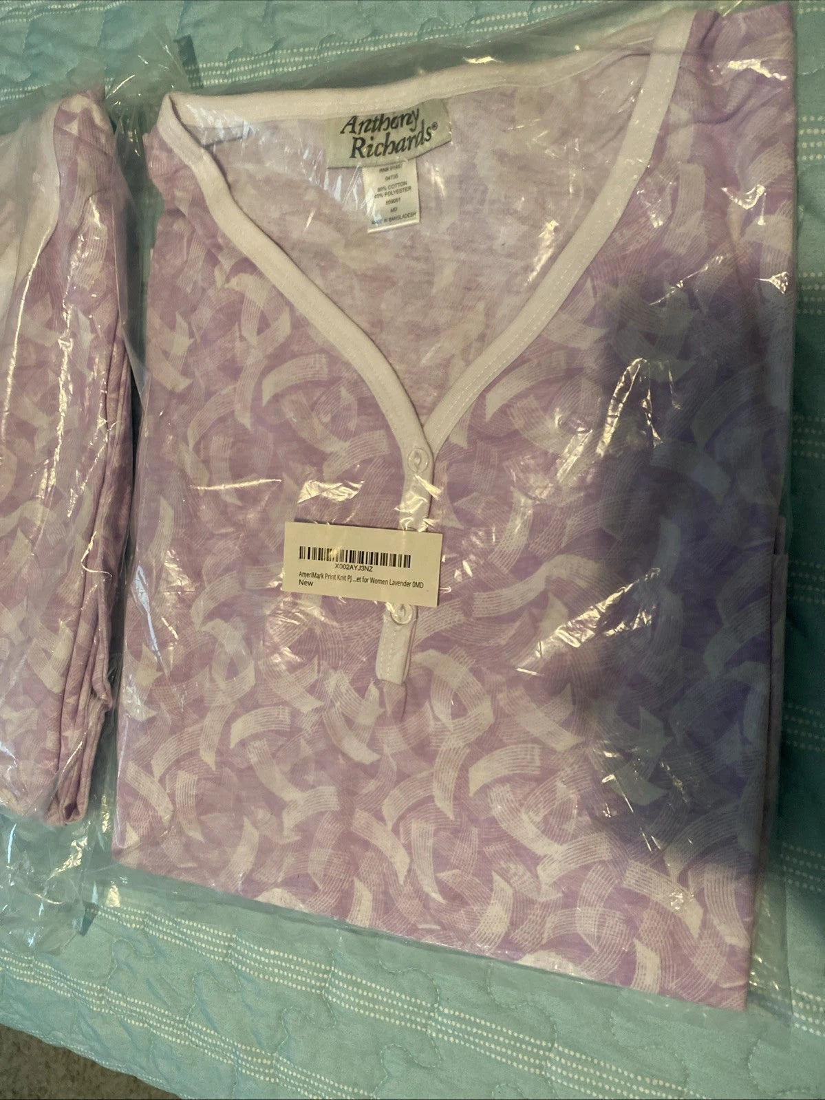 V-Neck Lace Trim Floral Pattern 2-Piece Pajama Set Pj Size M