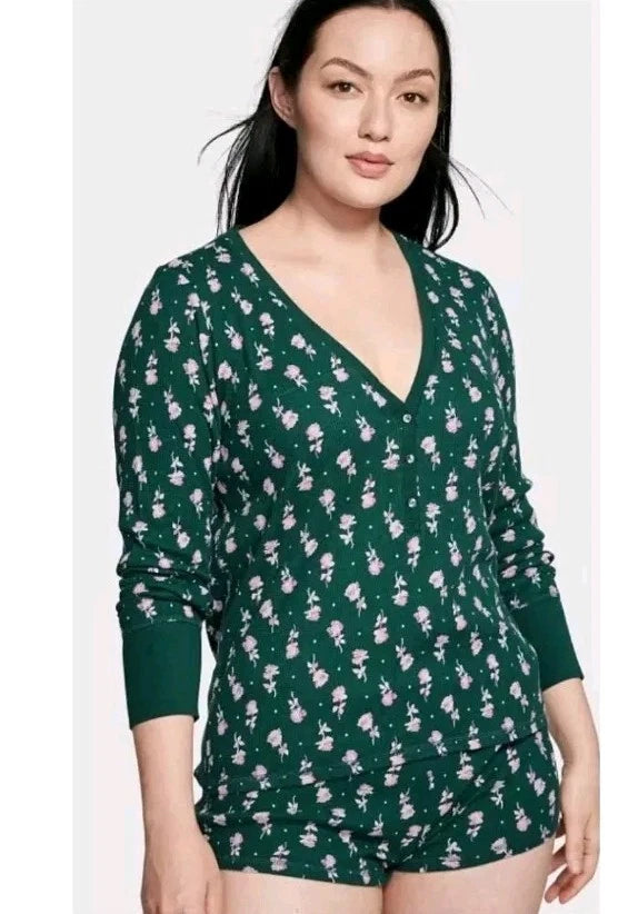 Victoria's Secret 2 PieceThermal Floral Shorts/ Henley  PJ Set (XXL)