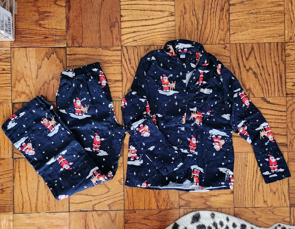 Old Navy Flannel Pajama Set Women's XS Christmas Santa Holiday Navy