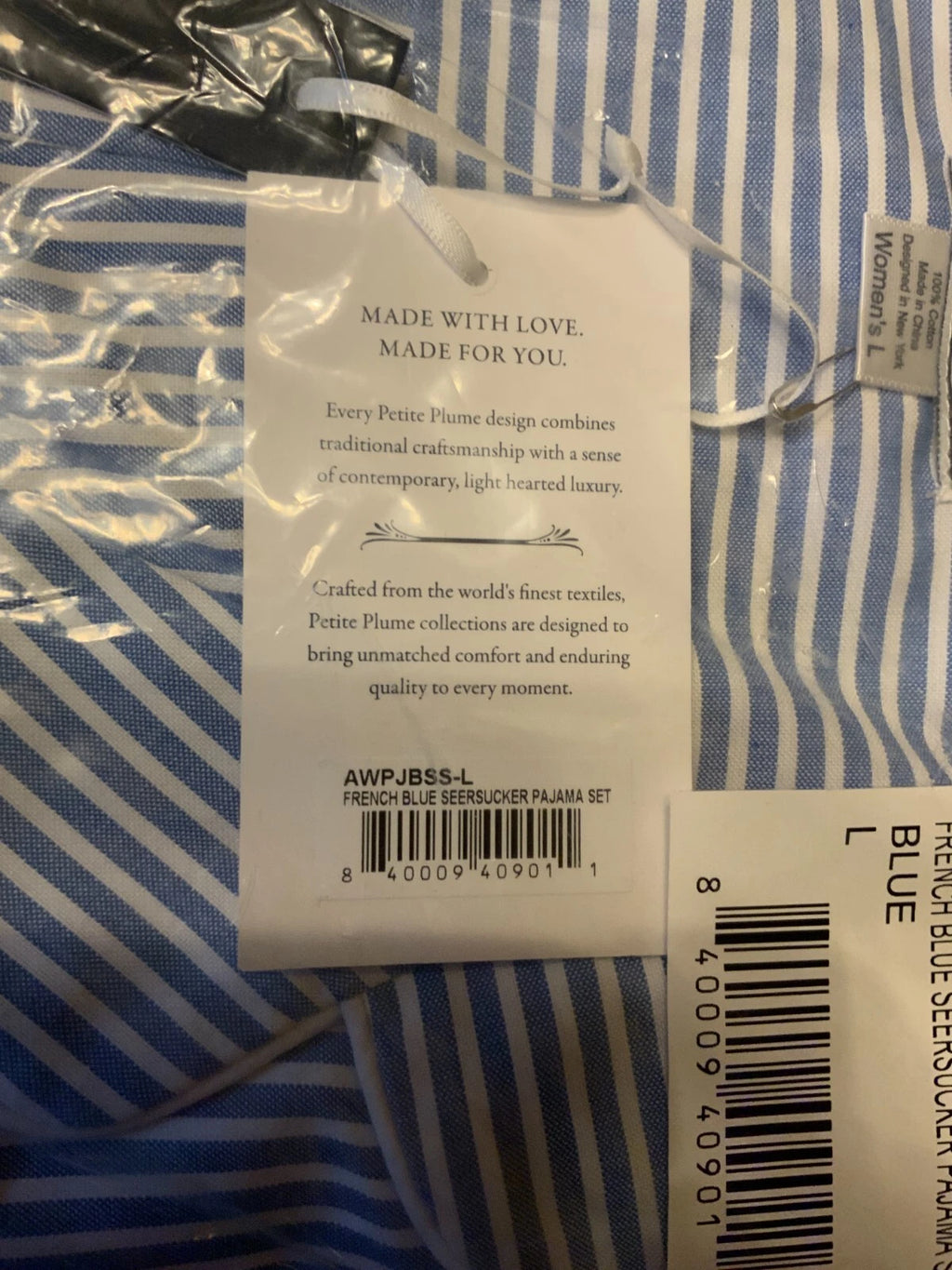 Petite Plum Women's Twill Pajama Set, Style# AWPJBSS-L, Size L, French Blue