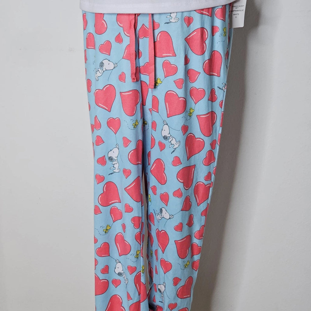 NWT Peanuts Women's White/Blue 2 Piece Set-Pajamas/Pants Size S(4/6)