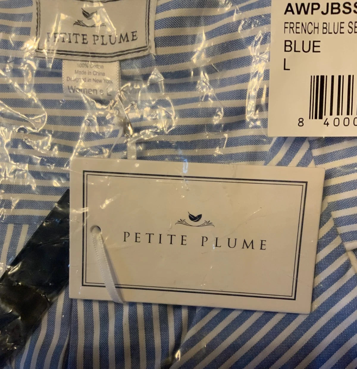 Petite Plum Women's Twill Pajama Set, Style# AWPJBSS-L, Size L, French Blue