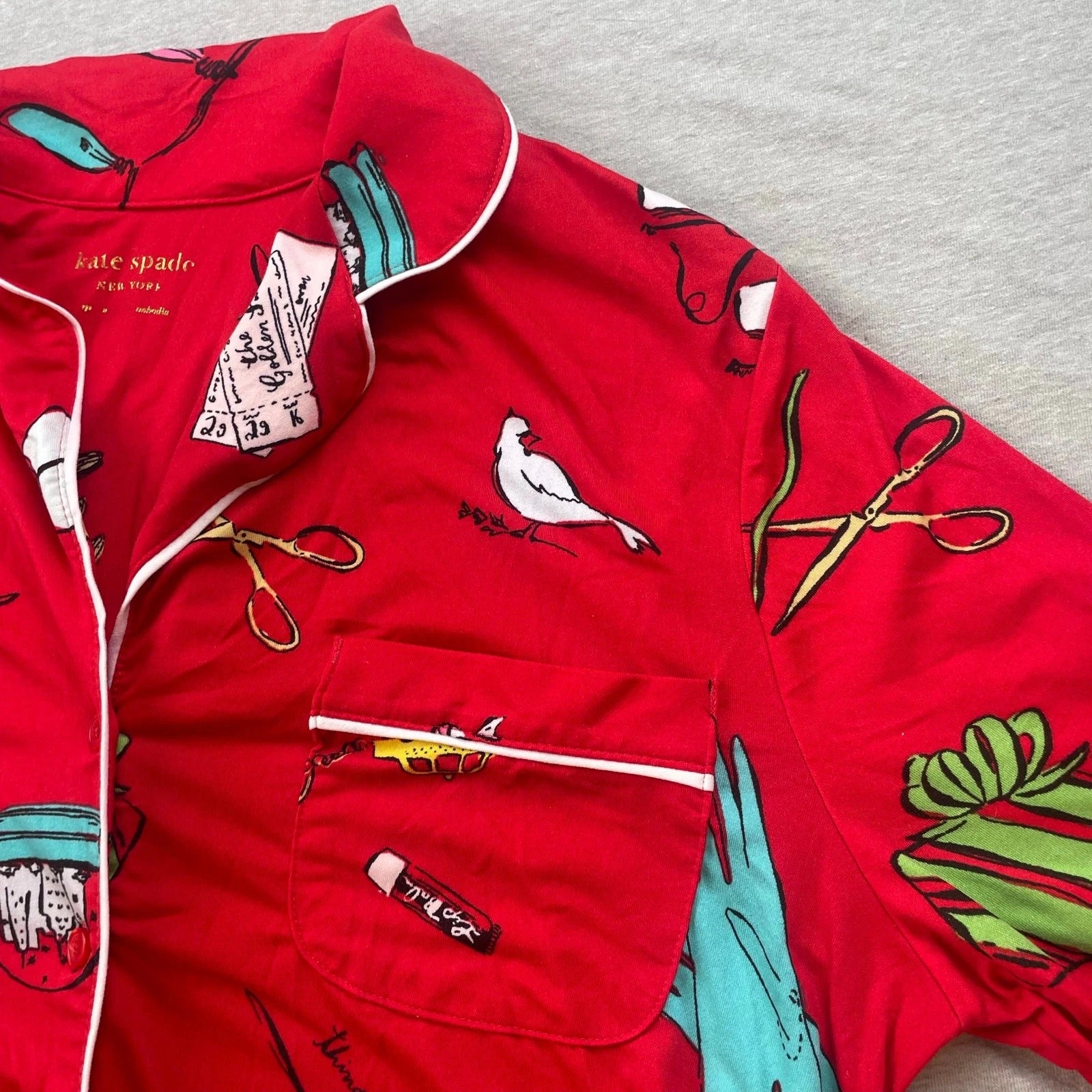 Kate Spade Red Holiday Christmas Novelty Print Pajamas Set Size Medium M