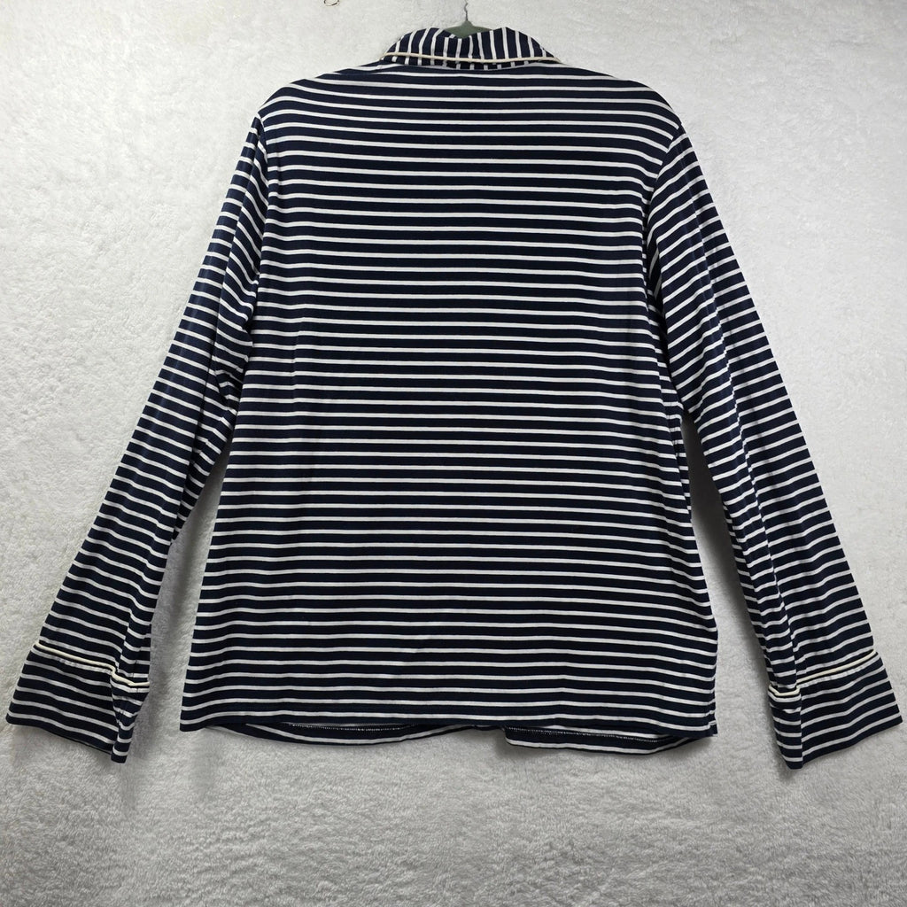J Crew Womens Pajama Set L Blue White Striped Long Sleeve Sleepwear Lounge Comfy