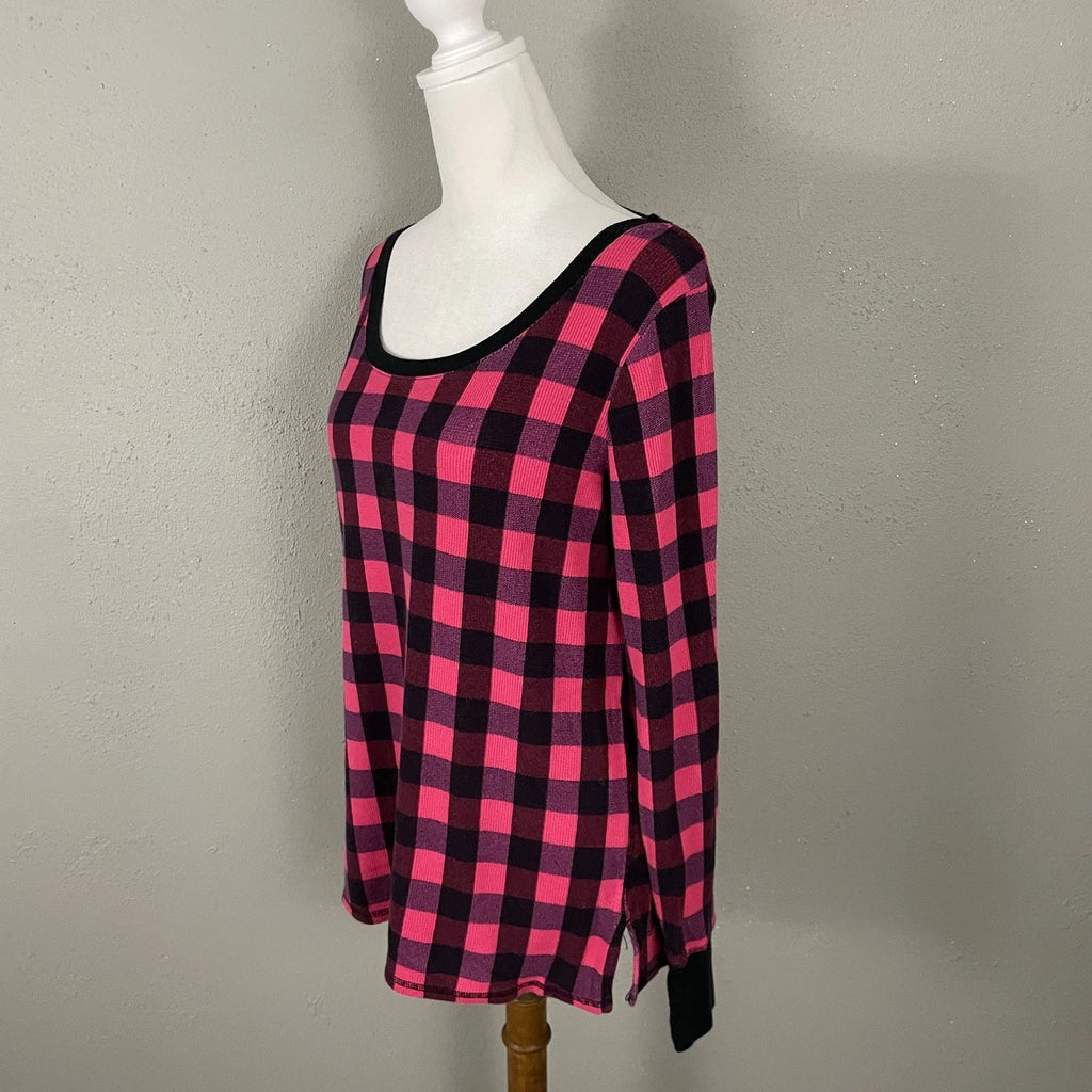 Victorias Secret Pajama Set Size S Pink Black Check Thermal Knit Sleep Lounge