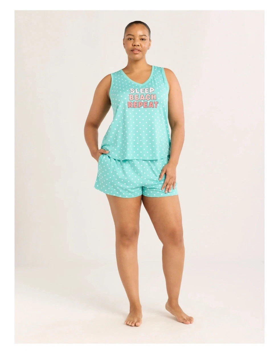 2-Piece JOYSPUN Women’s XL (16-18) SLEEP BEACH REPEAT Tank Top Shorts Pajamas