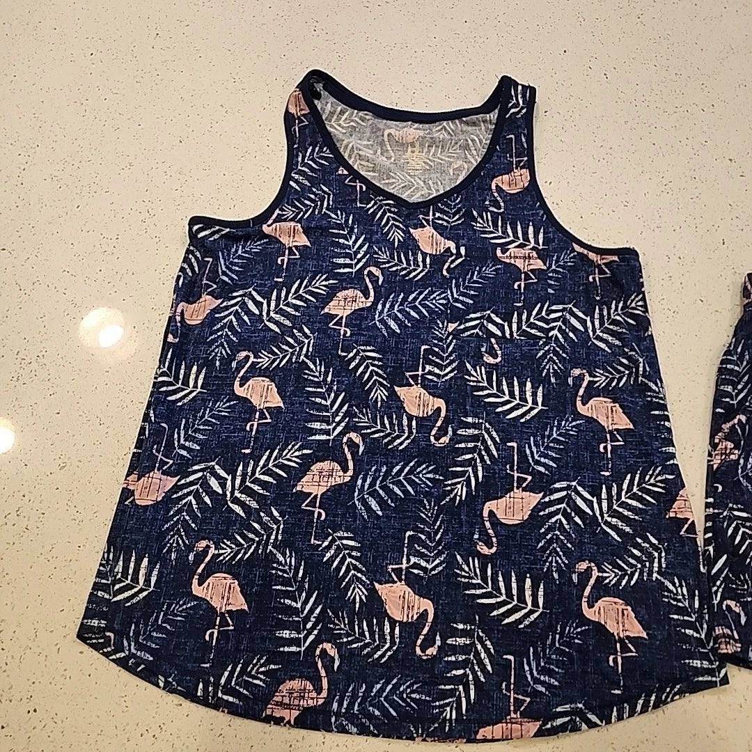 Croft & Barrow Womens Intimates Tank Top Short Pajama Set S Navy Blue Flamingos
