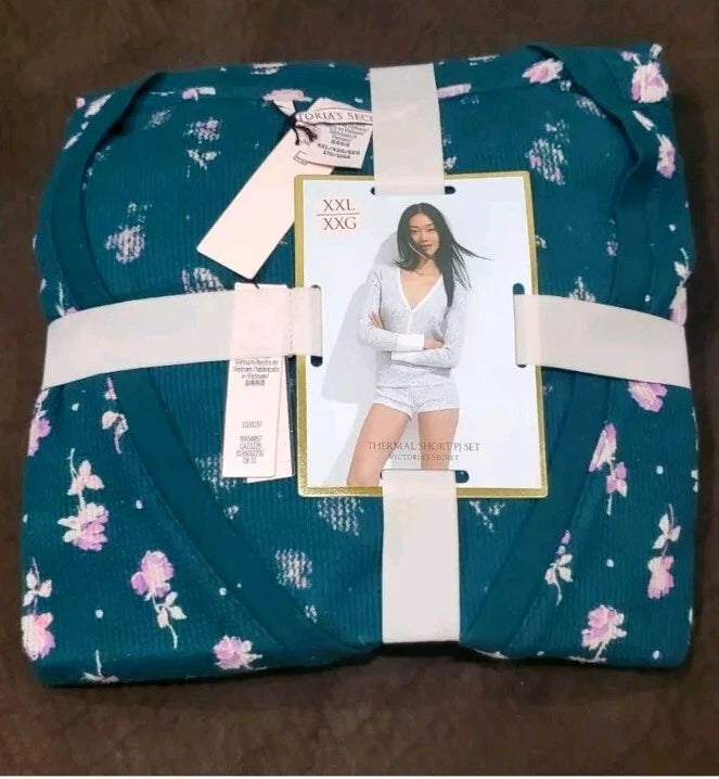 Victoria's Secret 2 PieceThermal Floral Shorts/ Henley  PJ Set (XXL)