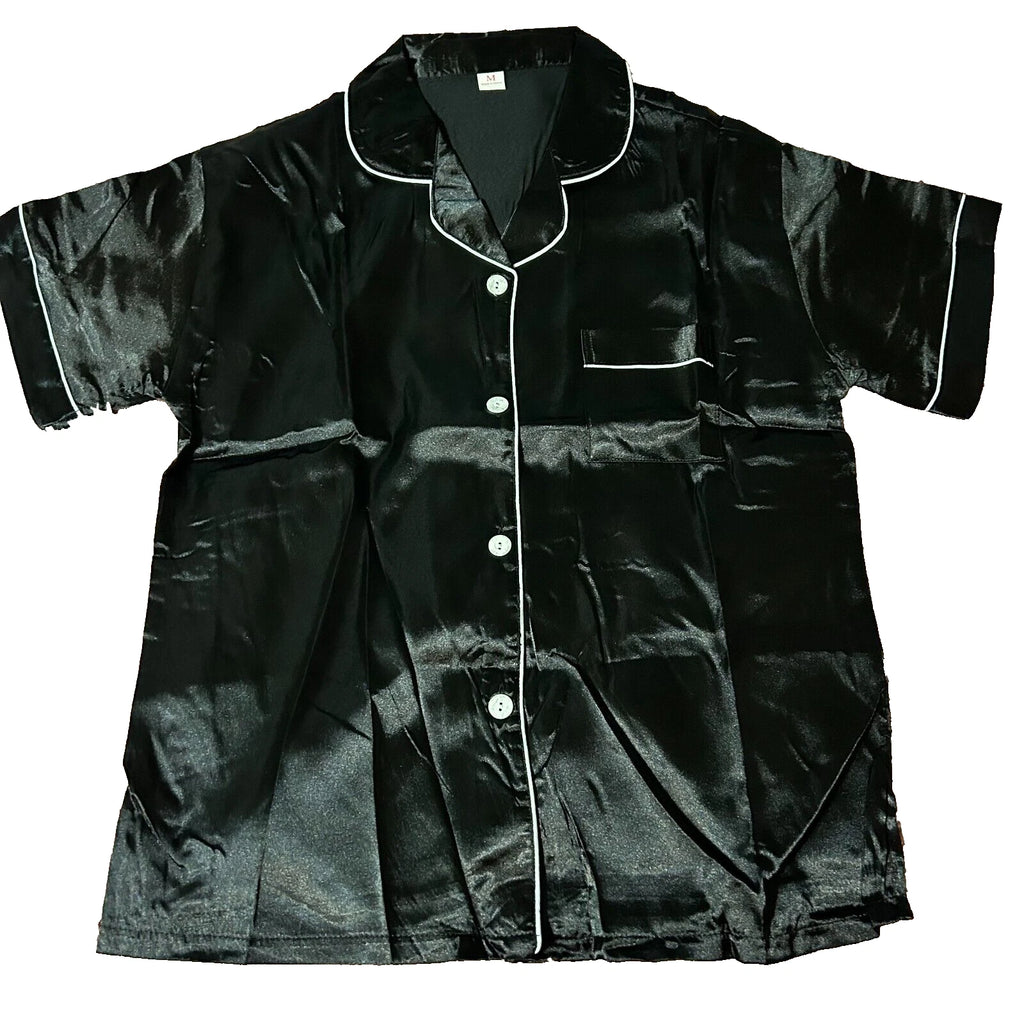 Women's Short Sleeve Silk Pajamas Set Black Satin Sleepwear Size s Nightwear