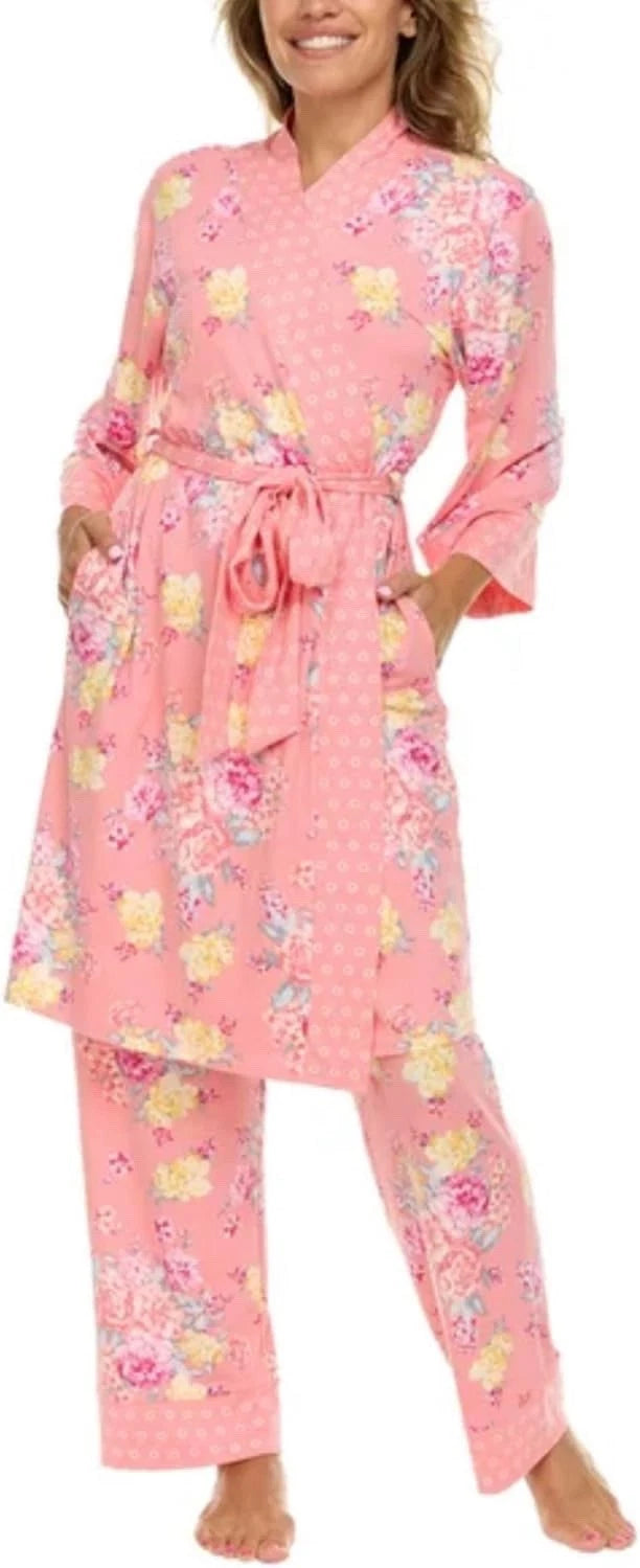Flora Nikrooz Women's Super Soft 3pc Pajama Set Robe Tank Pant Pink Medium New