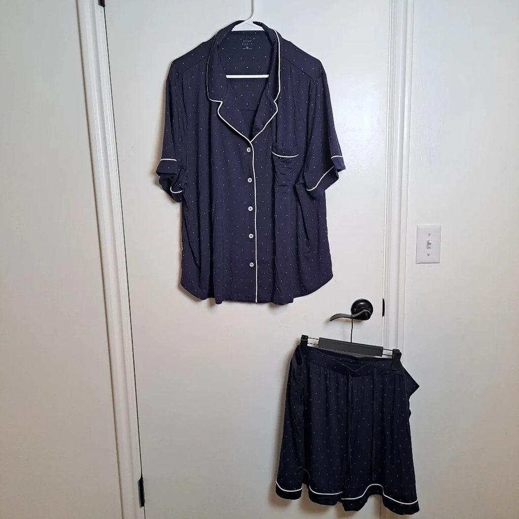 Cozy Earth Blue White Polka Dot Short Sleeve Bamboo Pajama Set Size 2XL-3XL