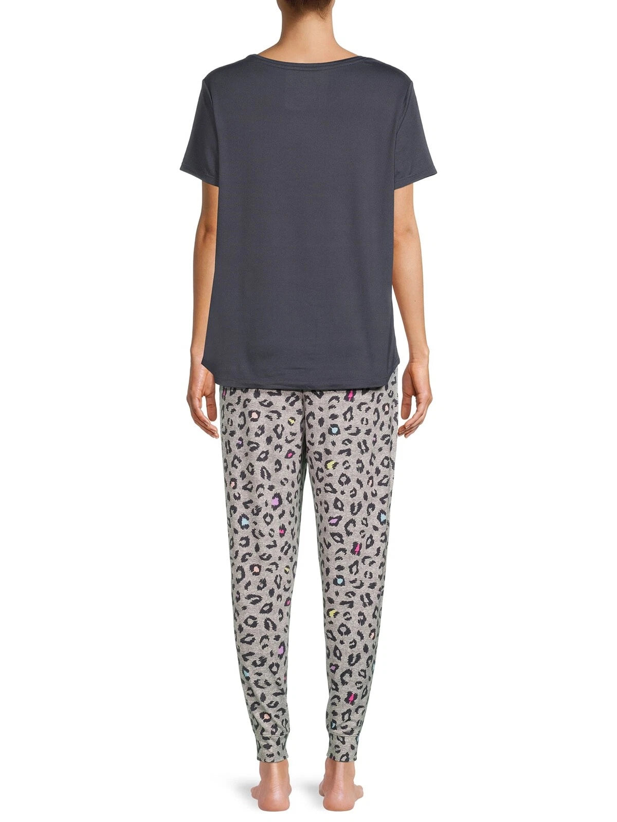 New Secret Treasures Womens Gray Shirt Leopard Jogger  Pajama set Size M